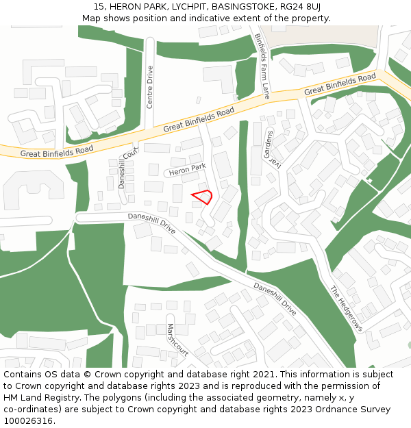 15, HERON PARK, LYCHPIT, BASINGSTOKE, RG24 8UJ: Location map and indicative extent of plot