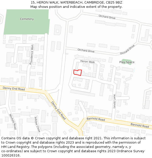 15, HERON WALK, WATERBEACH, CAMBRIDGE, CB25 9BZ: Location map and indicative extent of plot