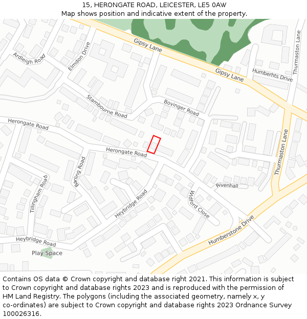 15, HERONGATE ROAD, LEICESTER, LE5 0AW: Location map and indicative extent of plot