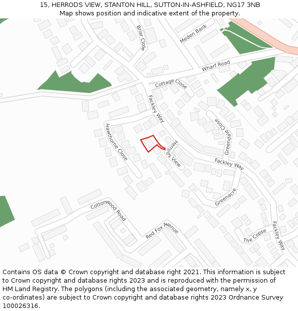 15, HERRODS VIEW, STANTON HILL, SUTTON-IN-ASHFIELD, NG17 3NB: Location map and indicative extent of plot