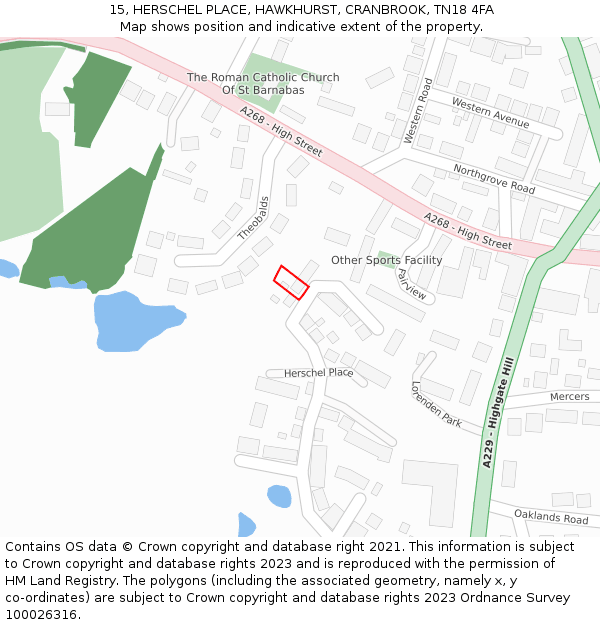 15, HERSCHEL PLACE, HAWKHURST, CRANBROOK, TN18 4FA: Location map and indicative extent of plot