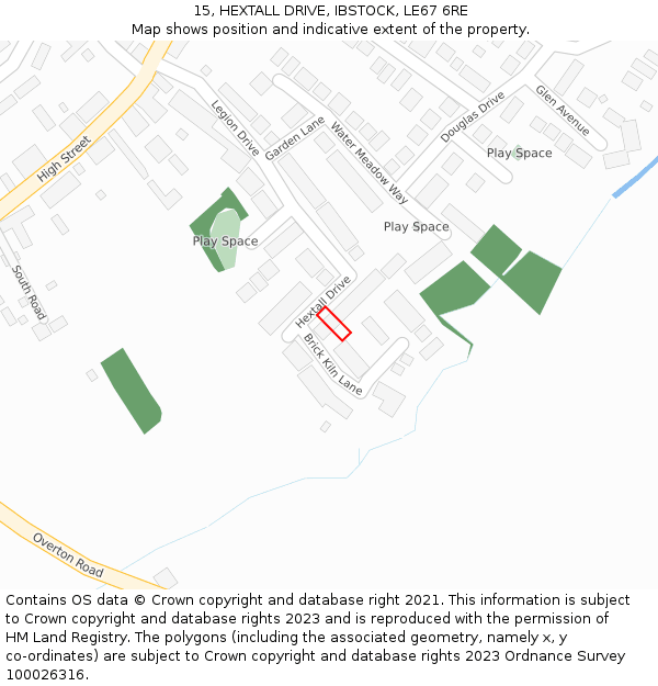 15, HEXTALL DRIVE, IBSTOCK, LE67 6RE: Location map and indicative extent of plot