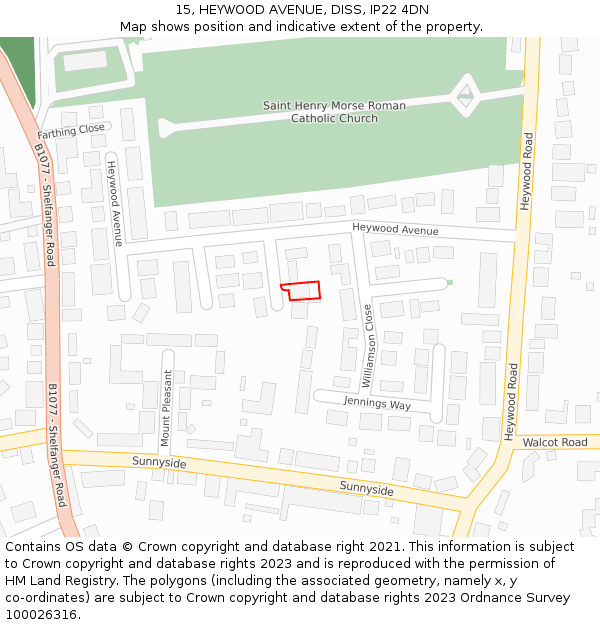 15, HEYWOOD AVENUE, DISS, IP22 4DN: Location map and indicative extent of plot