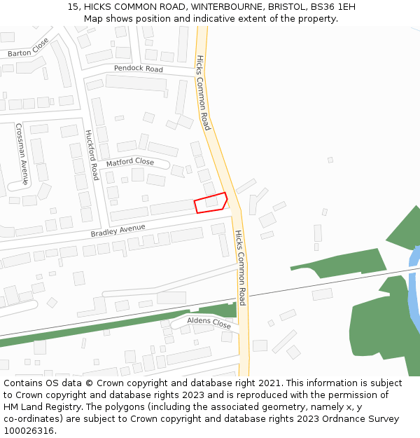 15, HICKS COMMON ROAD, WINTERBOURNE, BRISTOL, BS36 1EH: Location map and indicative extent of plot