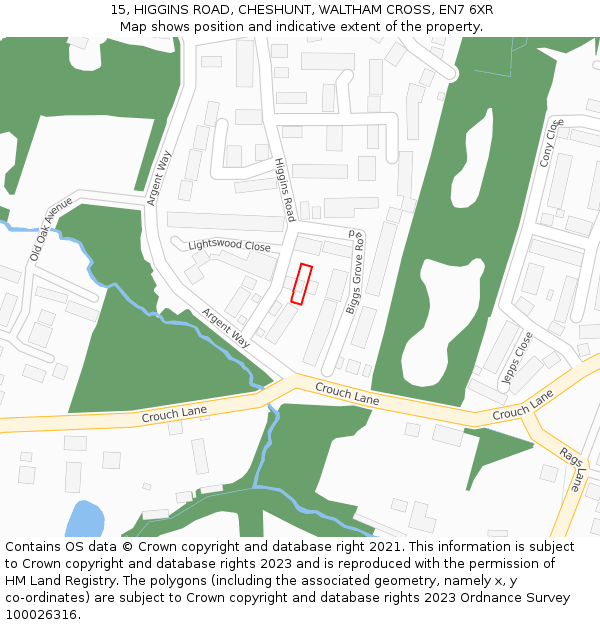 15, HIGGINS ROAD, CHESHUNT, WALTHAM CROSS, EN7 6XR: Location map and indicative extent of plot