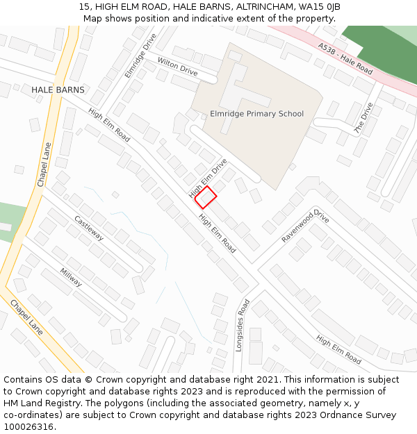 15, HIGH ELM ROAD, HALE BARNS, ALTRINCHAM, WA15 0JB: Location map and indicative extent of plot