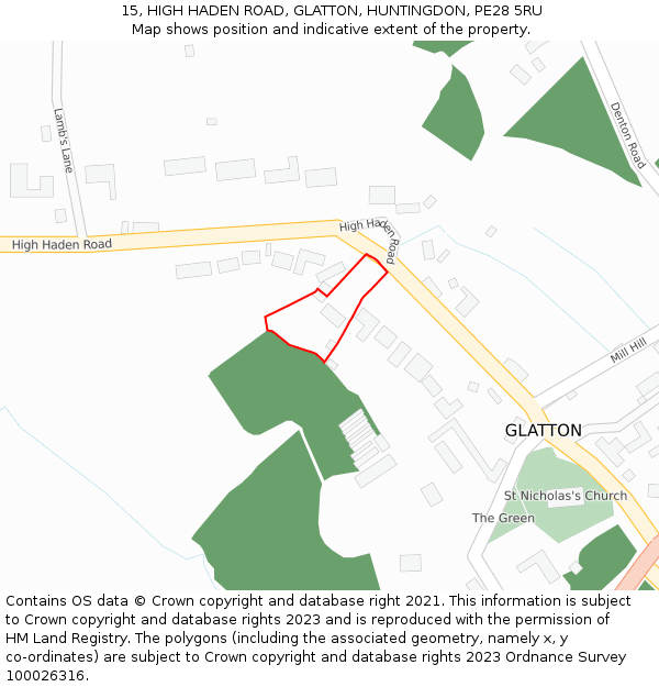 15, HIGH HADEN ROAD, GLATTON, HUNTINGDON, PE28 5RU: Location map and indicative extent of plot