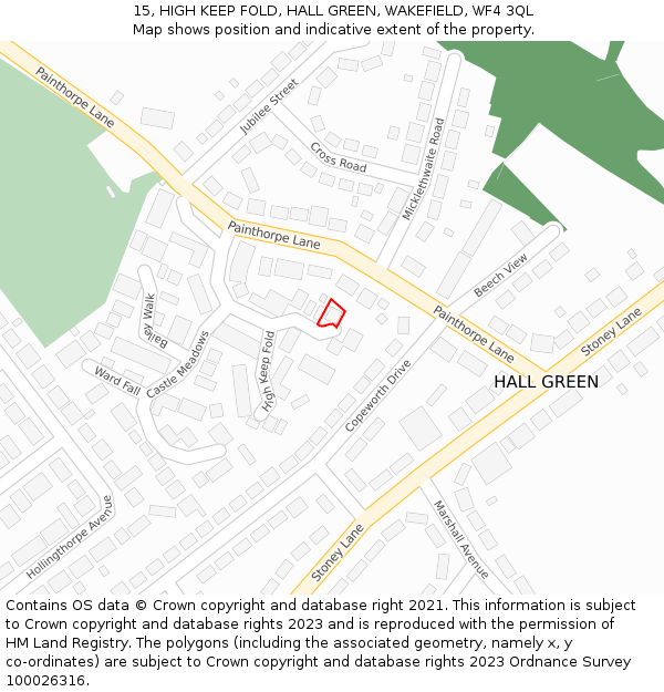 15, HIGH KEEP FOLD, HALL GREEN, WAKEFIELD, WF4 3QL: Location map and indicative extent of plot