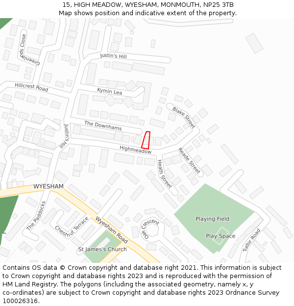 15, HIGH MEADOW, WYESHAM, MONMOUTH, NP25 3TB: Location map and indicative extent of plot