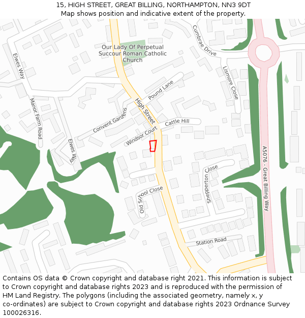 15, HIGH STREET, GREAT BILLING, NORTHAMPTON, NN3 9DT: Location map and indicative extent of plot