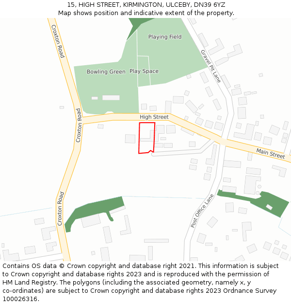 15, HIGH STREET, KIRMINGTON, ULCEBY, DN39 6YZ: Location map and indicative extent of plot