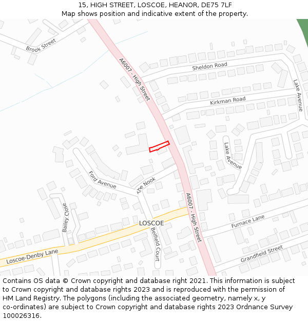 15, HIGH STREET, LOSCOE, HEANOR, DE75 7LF: Location map and indicative extent of plot