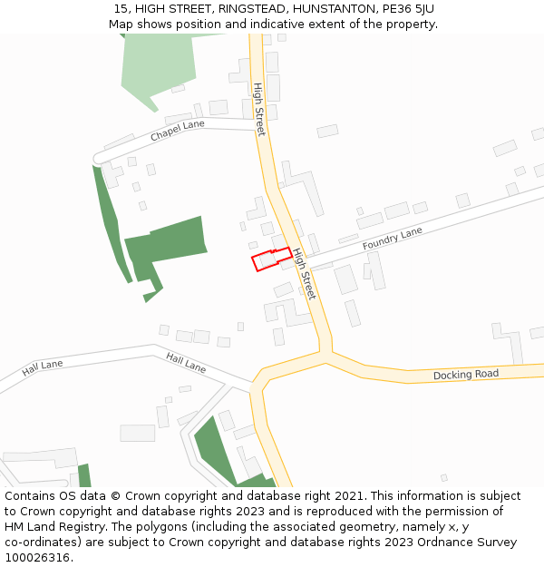 15, HIGH STREET, RINGSTEAD, HUNSTANTON, PE36 5JU: Location map and indicative extent of plot