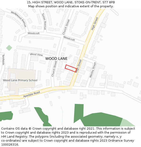 15, HIGH STREET, WOOD LANE, STOKE-ON-TRENT, ST7 8PB: Location map and indicative extent of plot