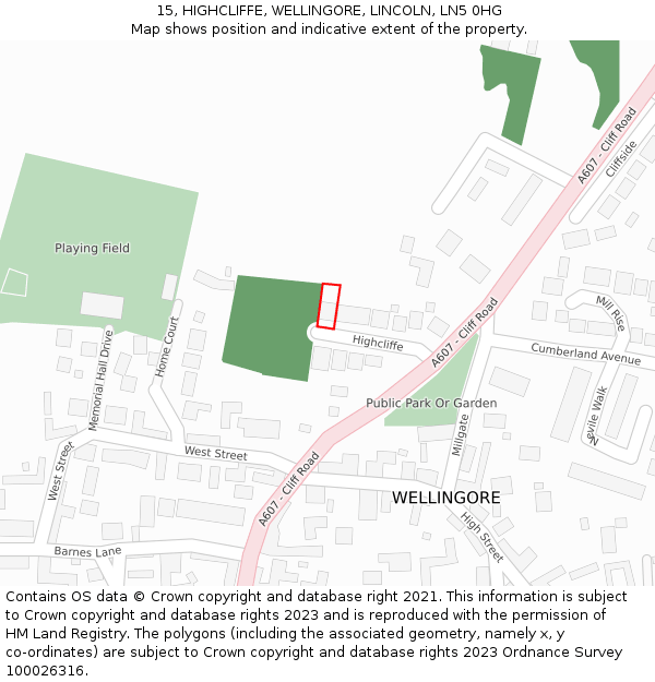 15, HIGHCLIFFE, WELLINGORE, LINCOLN, LN5 0HG: Location map and indicative extent of plot