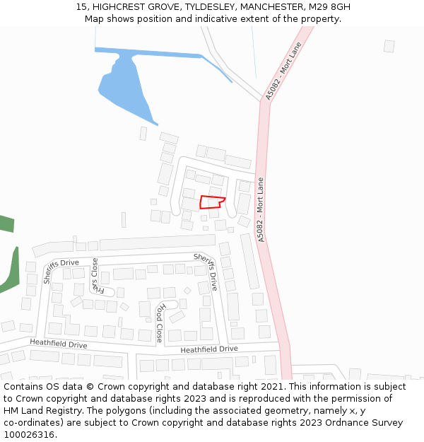 15, HIGHCREST GROVE, TYLDESLEY, MANCHESTER, M29 8GH: Location map and indicative extent of plot
