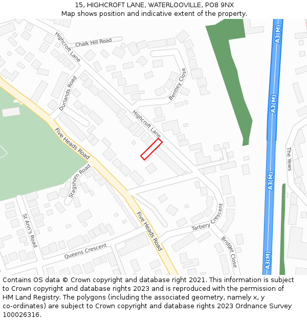 15, HIGHCROFT LANE, WATERLOOVILLE, PO8 9NX: Location map and indicative extent of plot