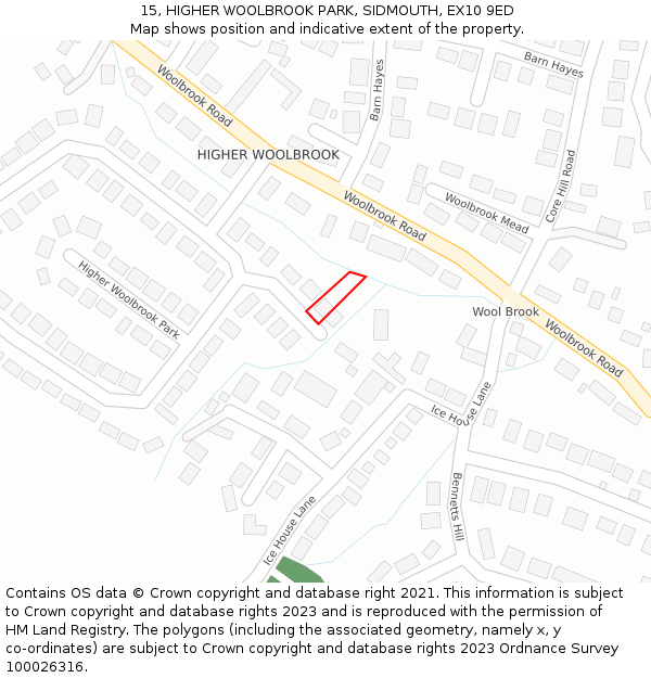15, HIGHER WOOLBROOK PARK, SIDMOUTH, EX10 9ED: Location map and indicative extent of plot