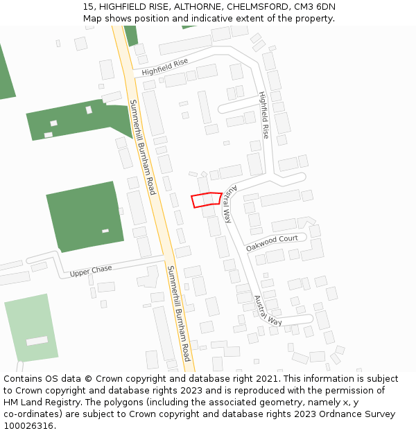 15, HIGHFIELD RISE, ALTHORNE, CHELMSFORD, CM3 6DN: Location map and indicative extent of plot