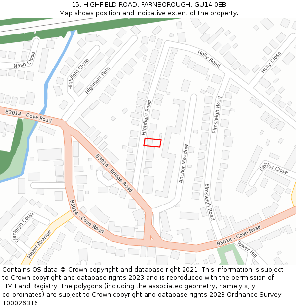 15, HIGHFIELD ROAD, FARNBOROUGH, GU14 0EB: Location map and indicative extent of plot