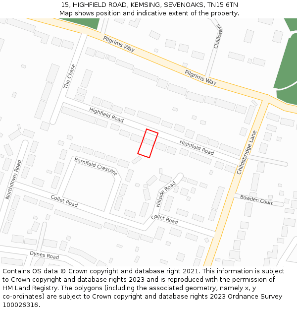 15, HIGHFIELD ROAD, KEMSING, SEVENOAKS, TN15 6TN: Location map and indicative extent of plot