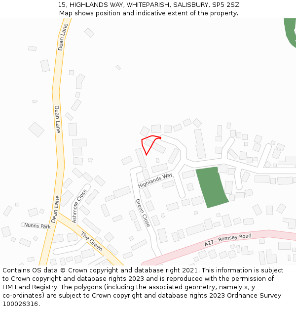 15, HIGHLANDS WAY, WHITEPARISH, SALISBURY, SP5 2SZ: Location map and indicative extent of plot