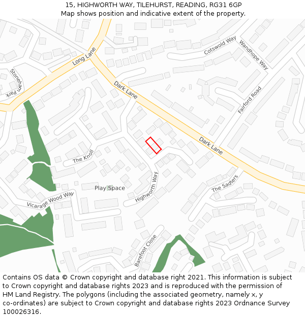 15, HIGHWORTH WAY, TILEHURST, READING, RG31 6GP: Location map and indicative extent of plot