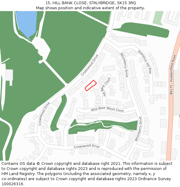 15, HILL BANK CLOSE, STALYBRIDGE, SK15 3RQ: Location map and indicative extent of plot