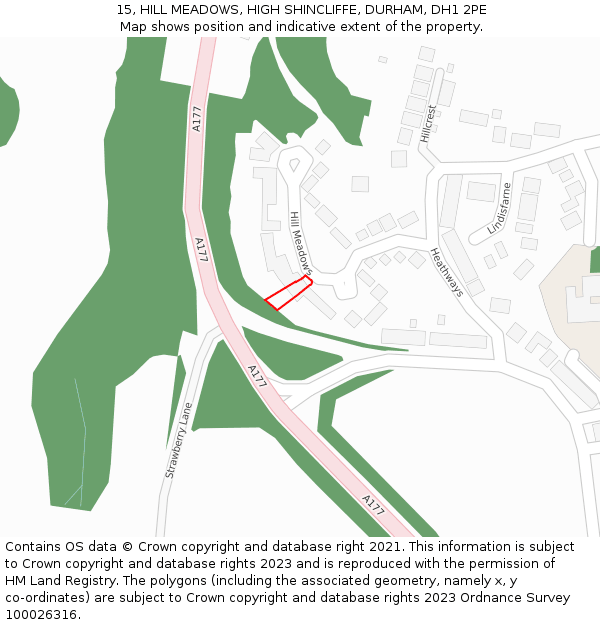 15, HILL MEADOWS, HIGH SHINCLIFFE, DURHAM, DH1 2PE: Location map and indicative extent of plot