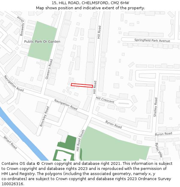 15, HILL ROAD, CHELMSFORD, CM2 6HW: Location map and indicative extent of plot