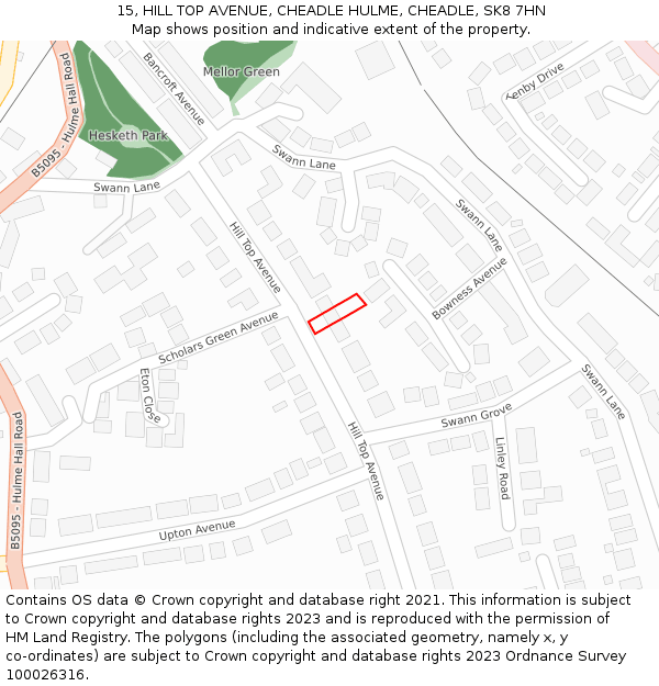 15, HILL TOP AVENUE, CHEADLE HULME, CHEADLE, SK8 7HN: Location map and indicative extent of plot