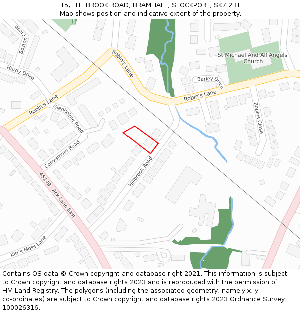 15, HILLBROOK ROAD, BRAMHALL, STOCKPORT, SK7 2BT: Location map and indicative extent of plot