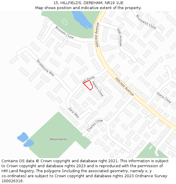 15, HILLFIELDS, DEREHAM, NR19 1UE: Location map and indicative extent of plot