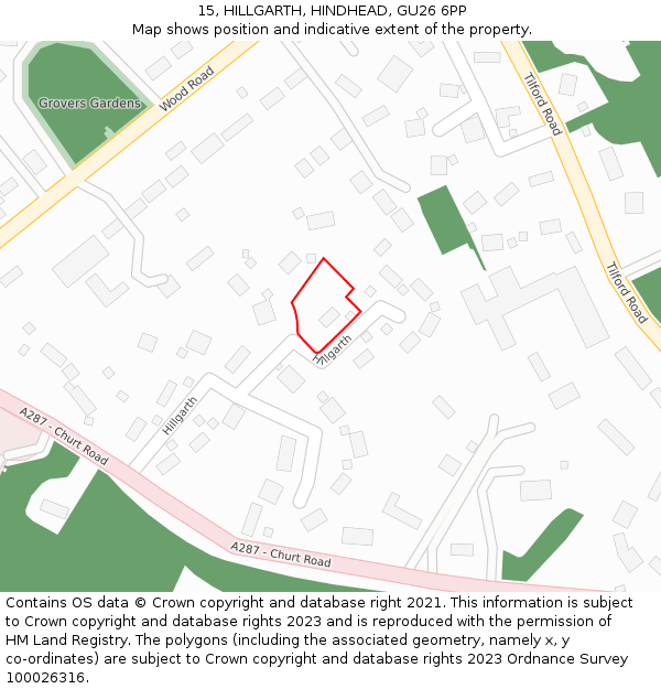 15, HILLGARTH, HINDHEAD, GU26 6PP: Location map and indicative extent of plot