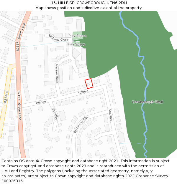 15, HILLRISE, CROWBOROUGH, TN6 2DH: Location map and indicative extent of plot