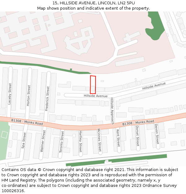 15, HILLSIDE AVENUE, LINCOLN, LN2 5PU: Location map and indicative extent of plot