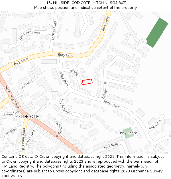 15, HILLSIDE, CODICOTE, HITCHIN, SG4 8XZ: Location map and indicative extent of plot