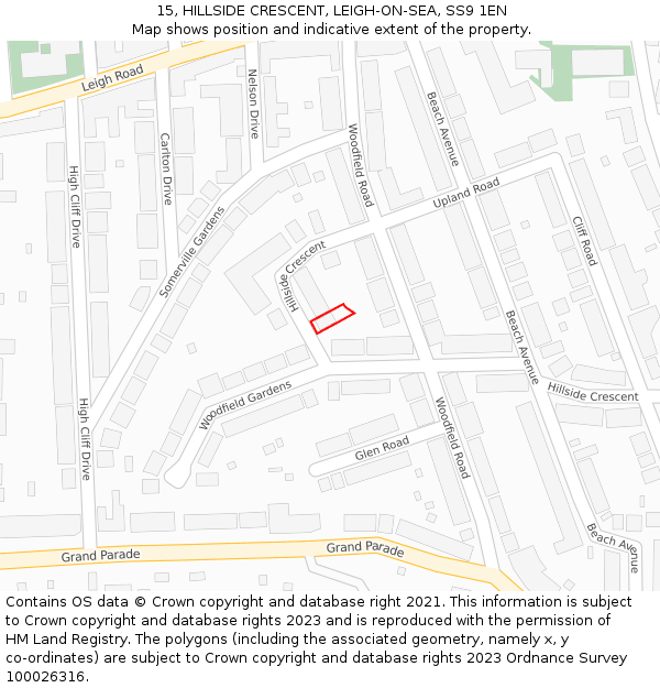 15, HILLSIDE CRESCENT, LEIGH-ON-SEA, SS9 1EN: Location map and indicative extent of plot