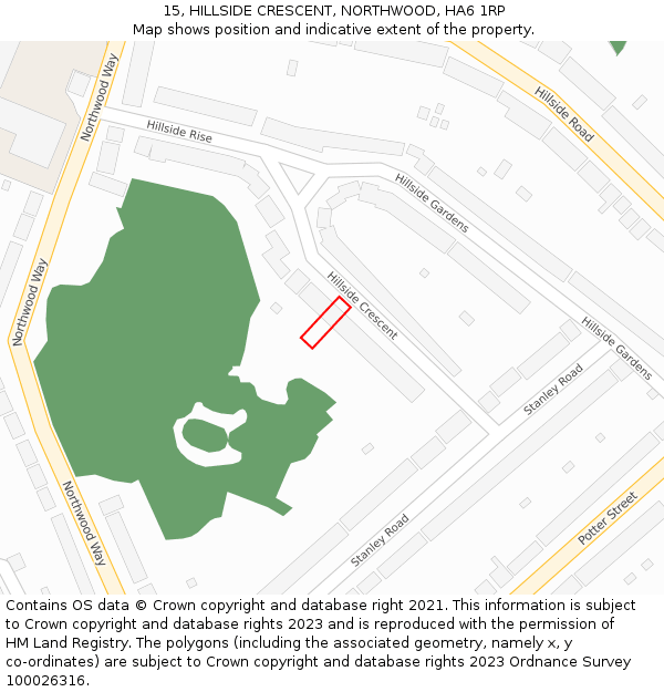15, HILLSIDE CRESCENT, NORTHWOOD, HA6 1RP: Location map and indicative extent of plot