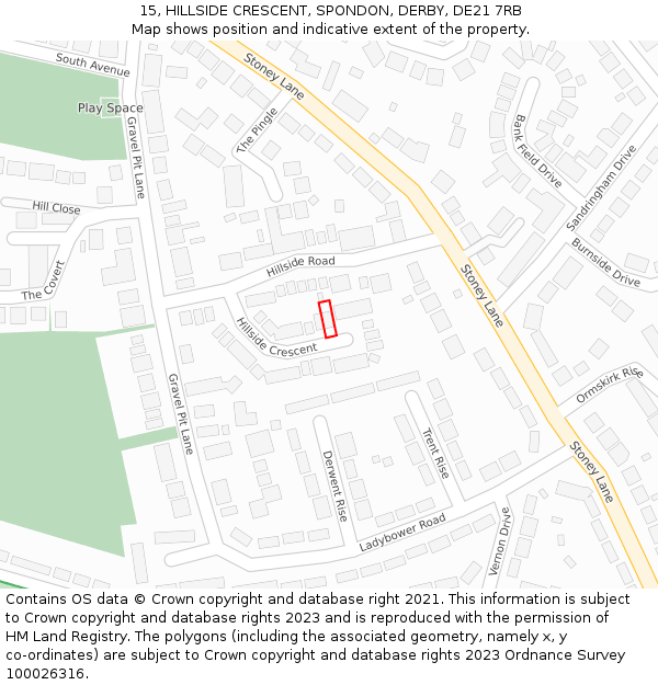 15, HILLSIDE CRESCENT, SPONDON, DERBY, DE21 7RB: Location map and indicative extent of plot