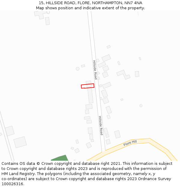 15, HILLSIDE ROAD, FLORE, NORTHAMPTON, NN7 4NA: Location map and indicative extent of plot