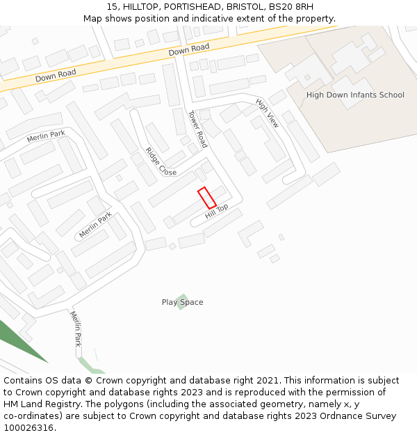 15, HILLTOP, PORTISHEAD, BRISTOL, BS20 8RH: Location map and indicative extent of plot