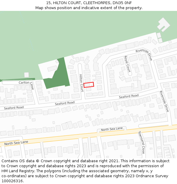 15, HILTON COURT, CLEETHORPES, DN35 0NF: Location map and indicative extent of plot