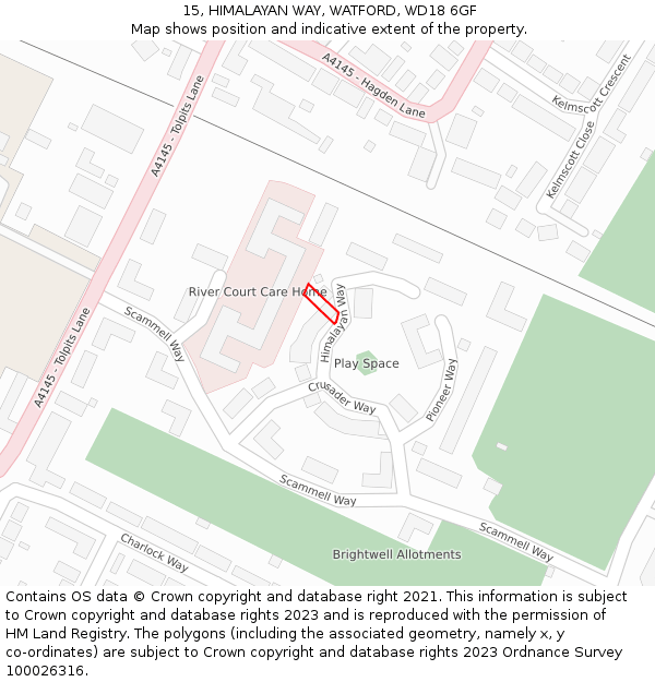 15, HIMALAYAN WAY, WATFORD, WD18 6GF: Location map and indicative extent of plot