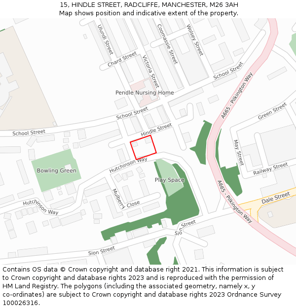 15, HINDLE STREET, RADCLIFFE, MANCHESTER, M26 3AH: Location map and indicative extent of plot