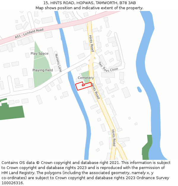 15, HINTS ROAD, HOPWAS, TAMWORTH, B78 3AB: Location map and indicative extent of plot