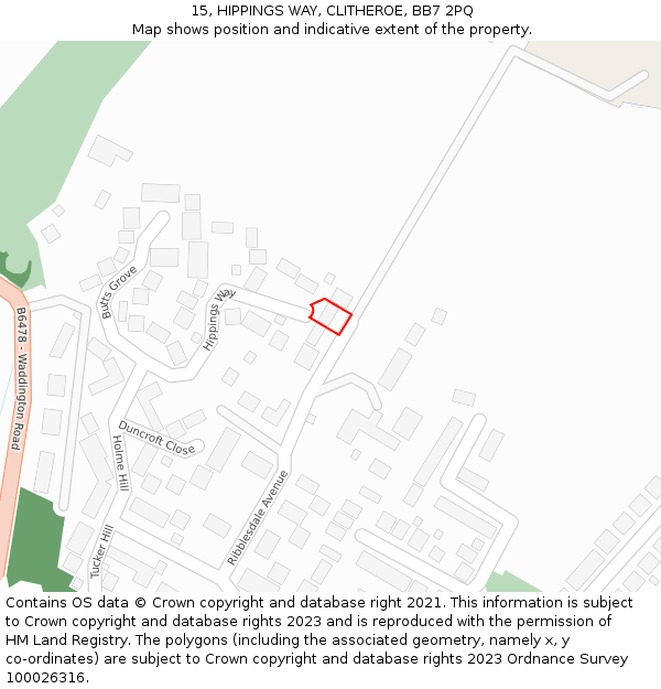15, HIPPINGS WAY, CLITHEROE, BB7 2PQ: Location map and indicative extent of plot