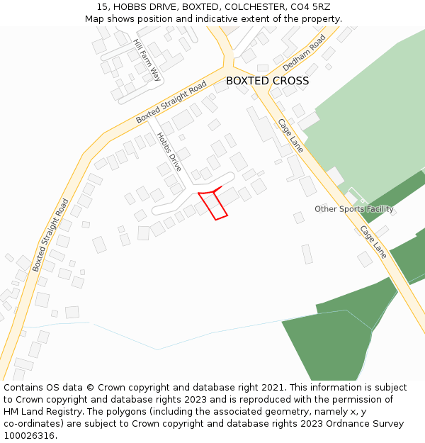 15, HOBBS DRIVE, BOXTED, COLCHESTER, CO4 5RZ: Location map and indicative extent of plot