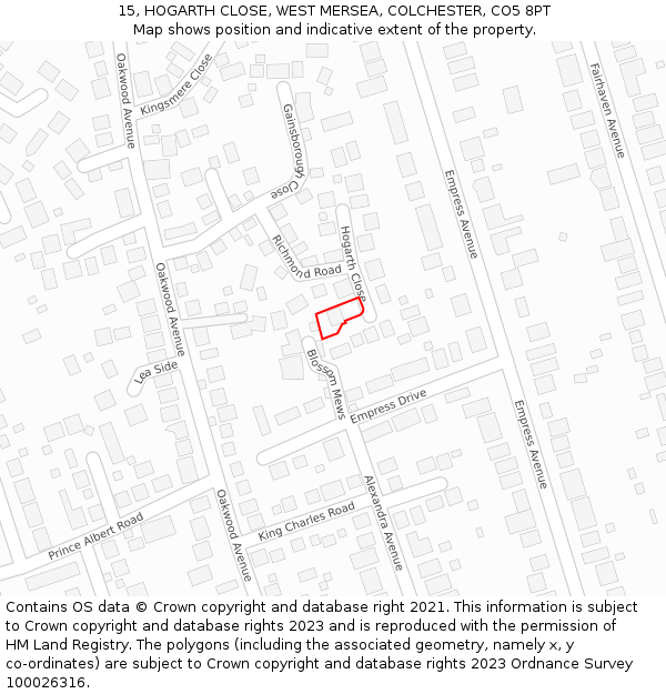 15, HOGARTH CLOSE, WEST MERSEA, COLCHESTER, CO5 8PT: Location map and indicative extent of plot
