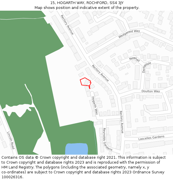 15, HOGARTH WAY, ROCHFORD, SS4 3JY: Location map and indicative extent of plot